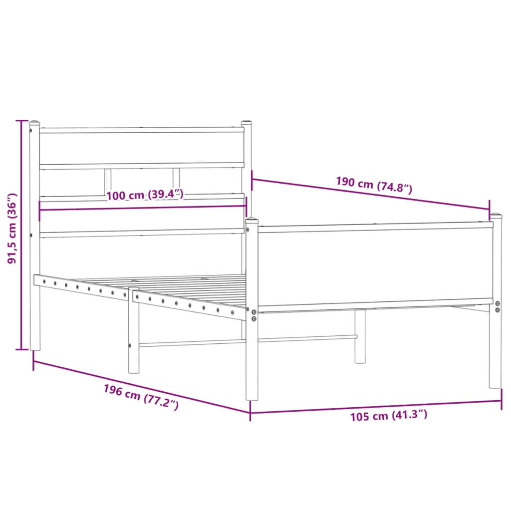 Cadre de lit sans matelas chêne fumé 100x190 cm bois ingénierie