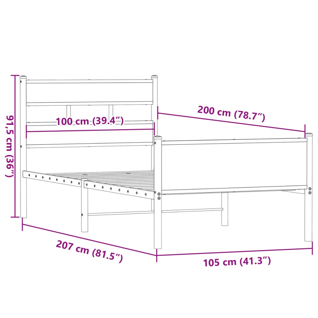 Cadre de lit sans matelas chêne fumé 100x200 cm bois ingénierie