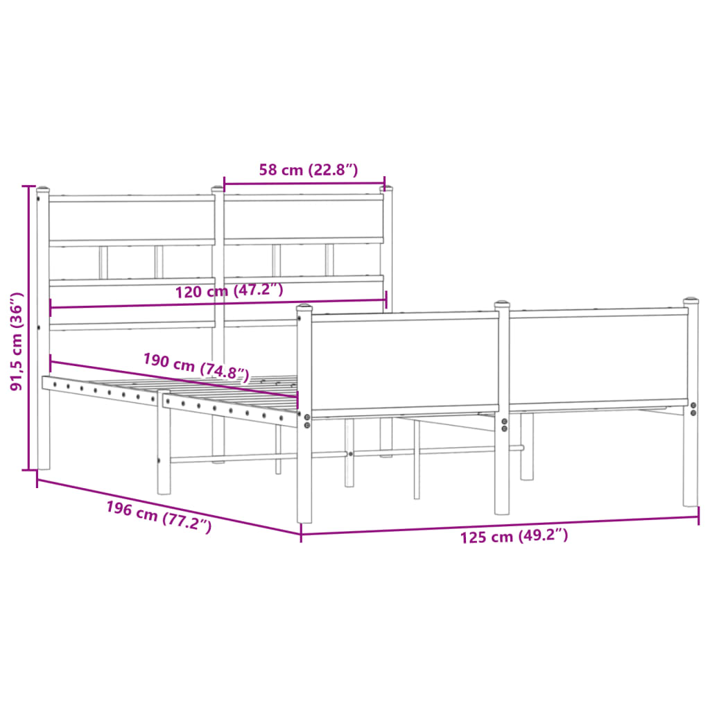 Bed frame without mattress smoked oak 120x190 cm engineered wood