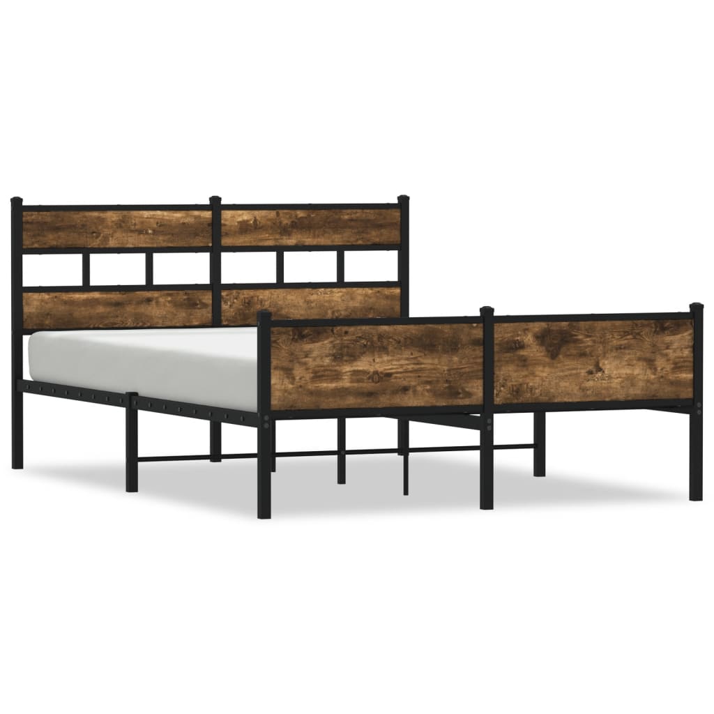 Bed frame without mattress smoked oak 137x190 cm engineered wood