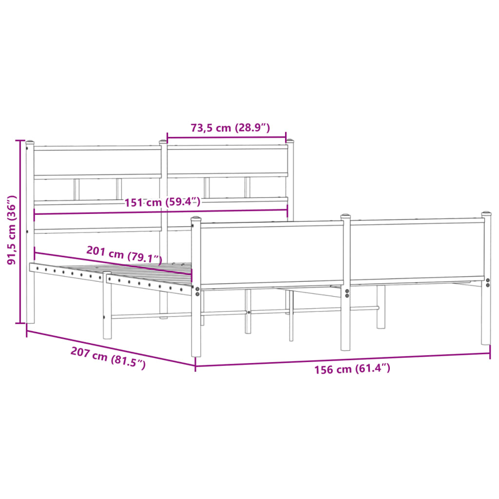 Cadre de lit sans matelas chêne fumé 150x200 cm bois ingénierie