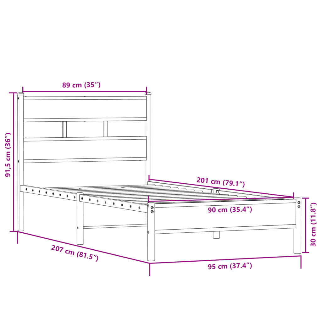 Bettgestell ohne Matratze Sonoma-Eiche 90x200 cm