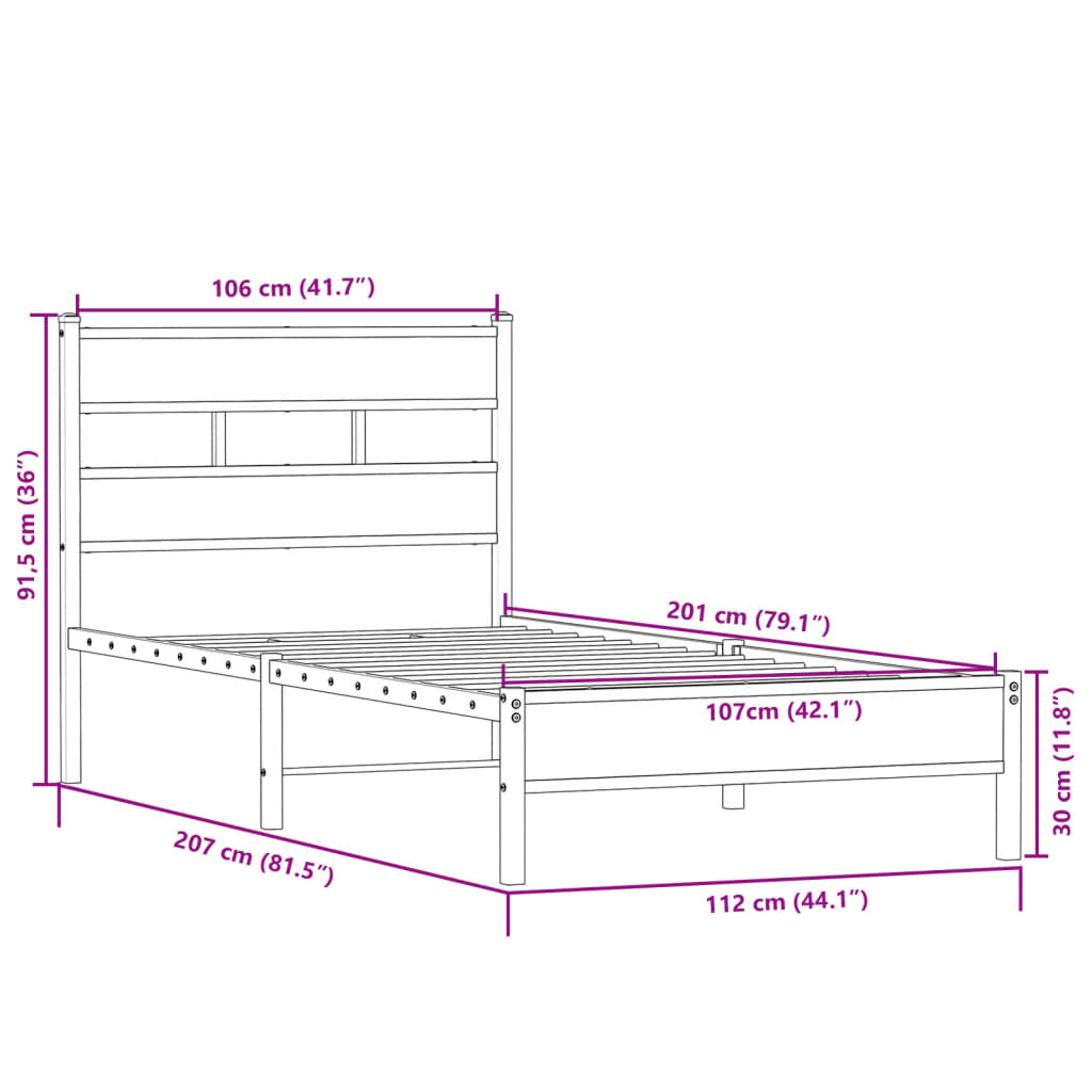 Cadre de lit sans matelas chêne sonoma 107x200 cm