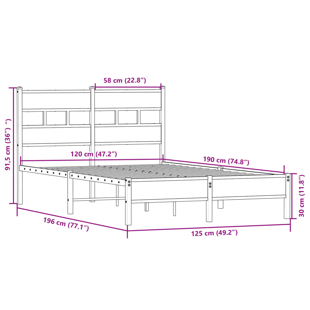 Cadre de lit sans matelas chêne sonoma 120x190 cm