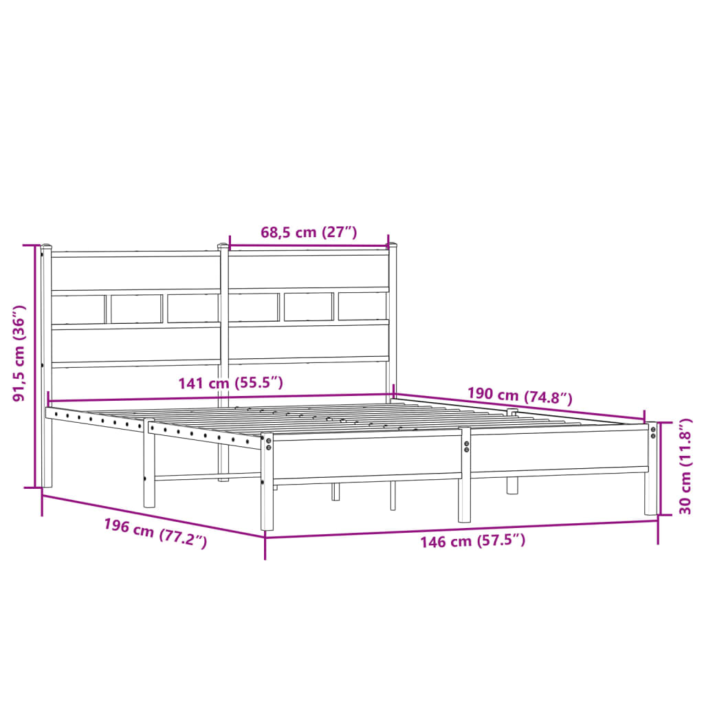 Bed frame without mattress sonoma oak 140x190 cm