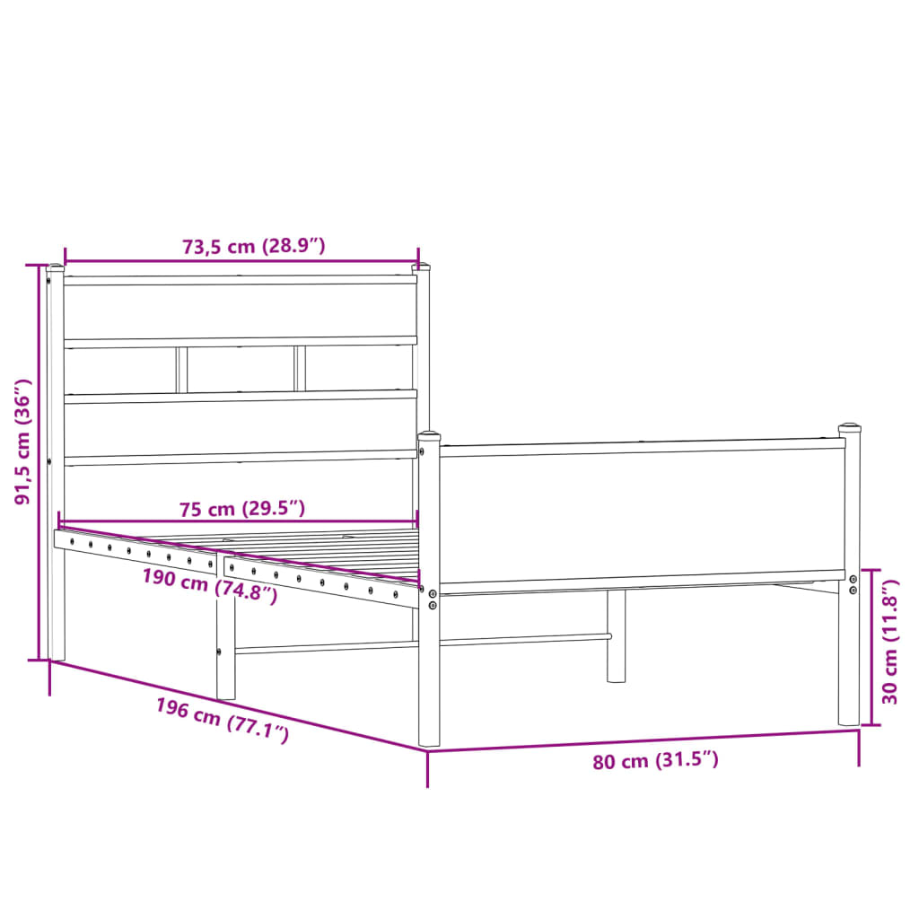 Bettgestell ohne Matratze Sonoma-Eiche 75x190 cm