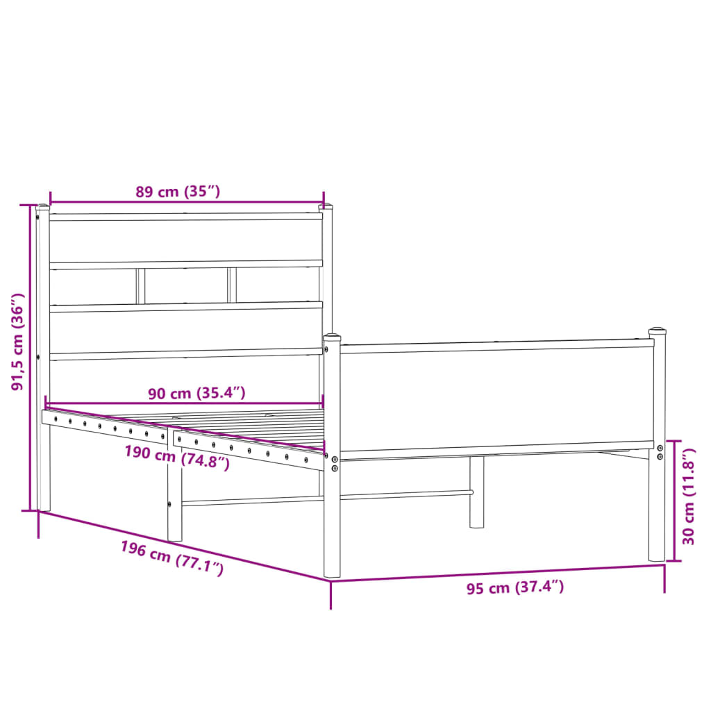 Cadre de lit sans matelas chêne sonoma 90x190 cm