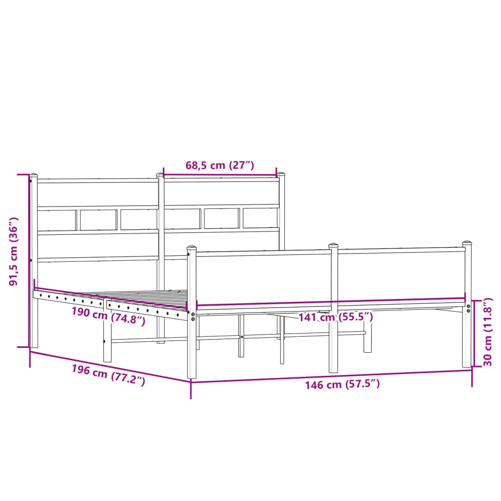 Bettgestell ohne Matratze Sonoma-Eiche 140x190 cm