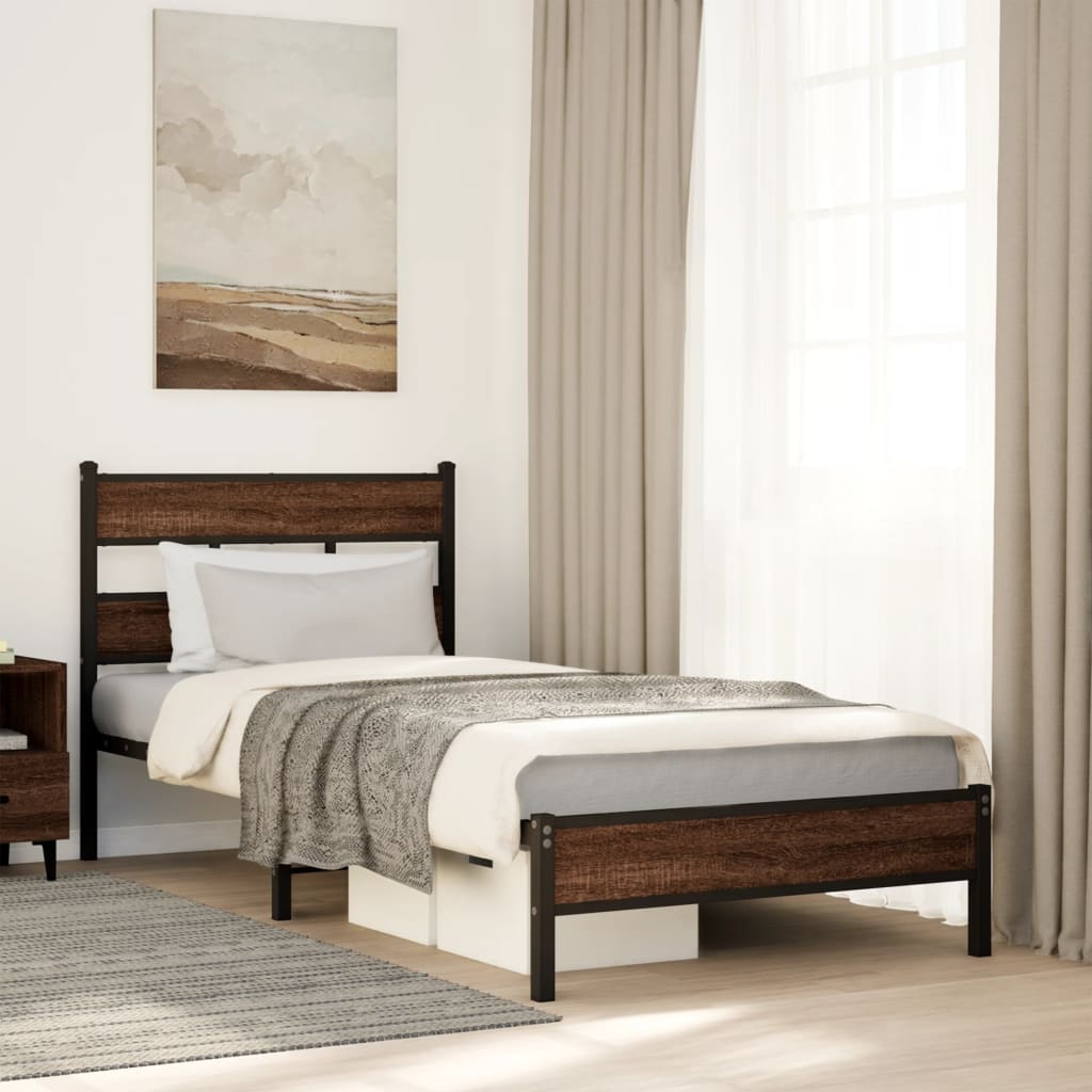 Bed frame without mattress brown oak 80x200cm engineered wood