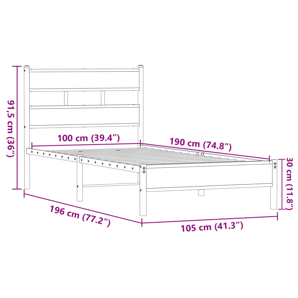 Cadre de lit sans matelas chêne marron 100x190 cm