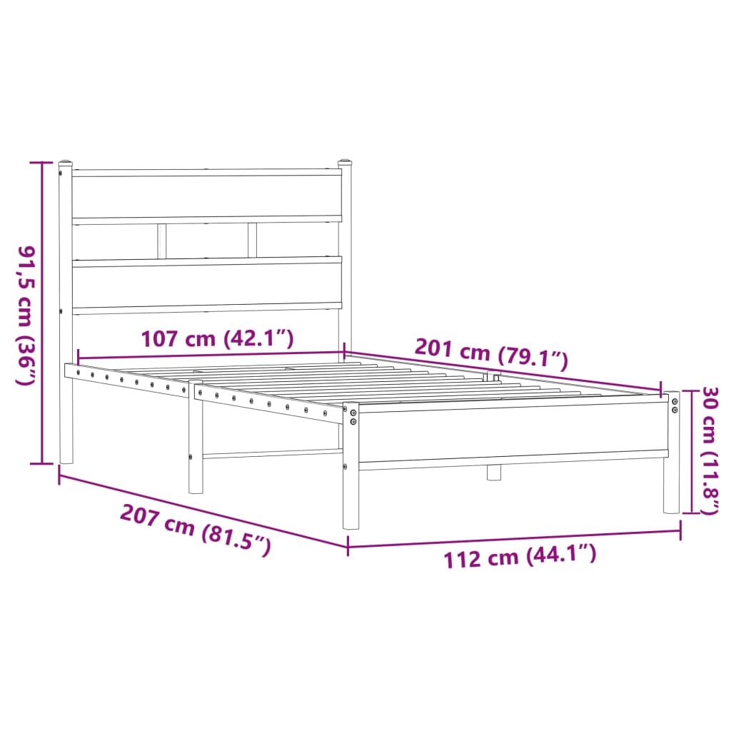 Cadre de lit sans matelas chêne marron 107x203 cm