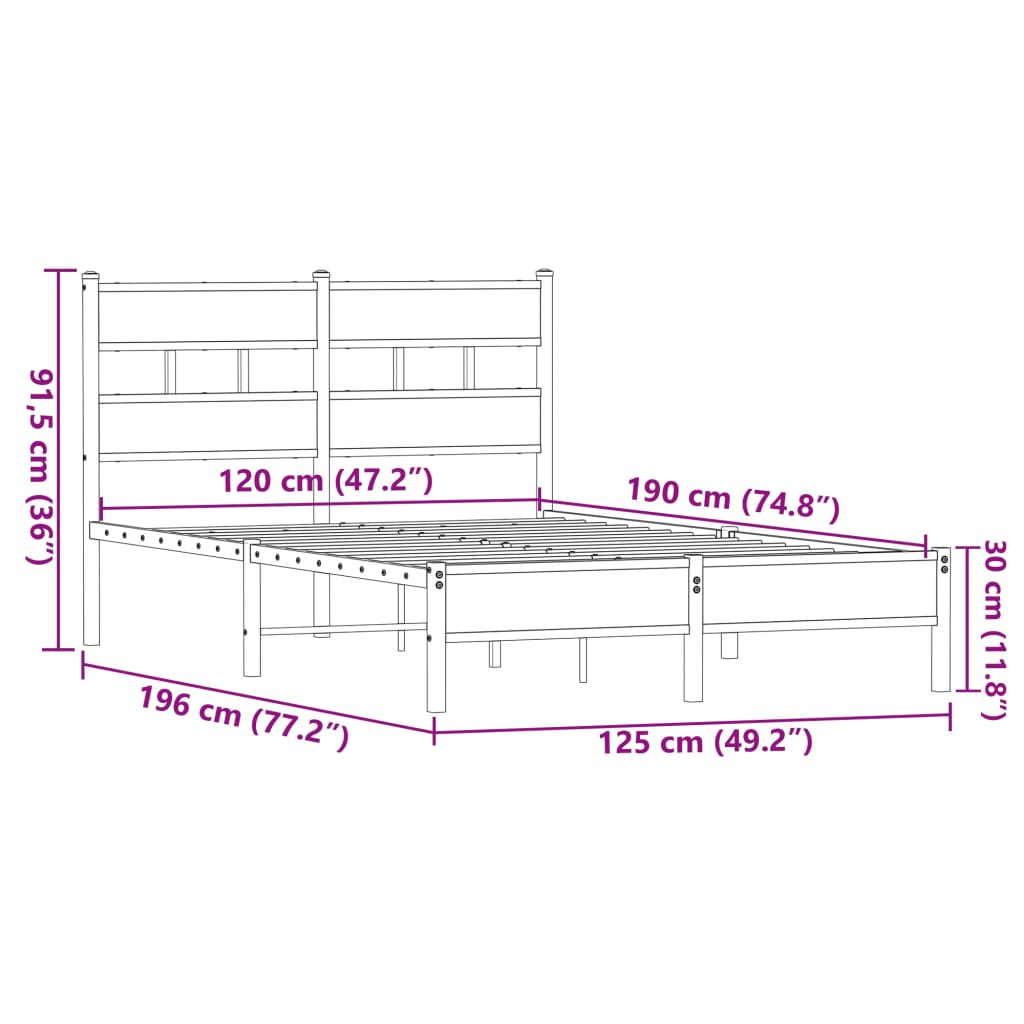 Bed frame without mattress brown oak 120x190 cm