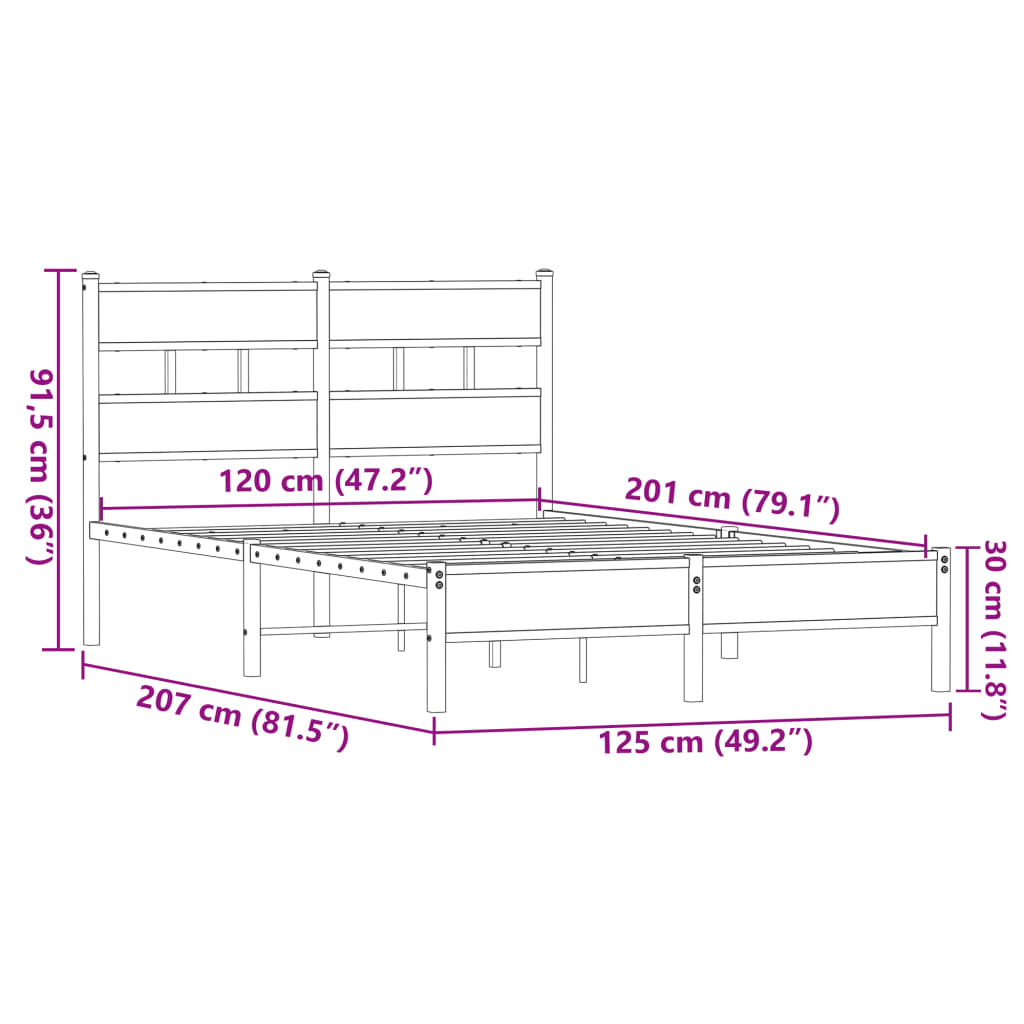 Cadre de lit sans matelas chêne marron 120x200 cm