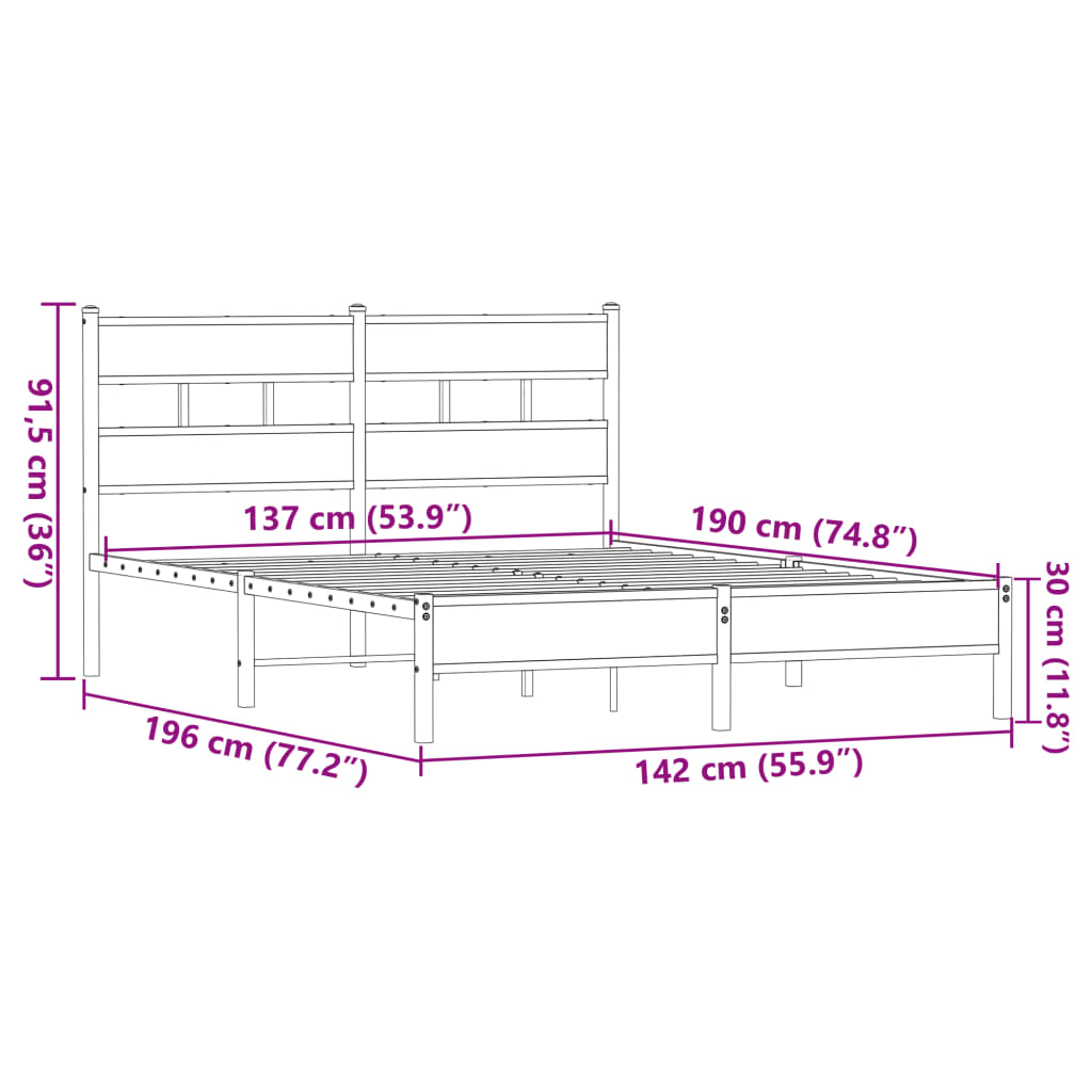 Cadre de lit sans matelas chêne marron 137x190 cm