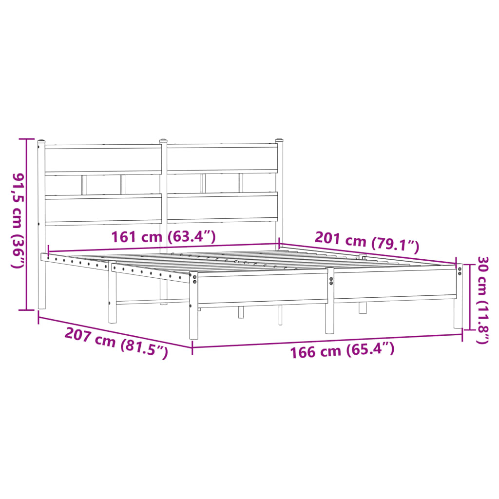 Bed frame without mattress brown oak 160x200 cm