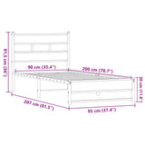 Metallbettgestell ohne Matratze, braune Eiche, 90 x 200 cm