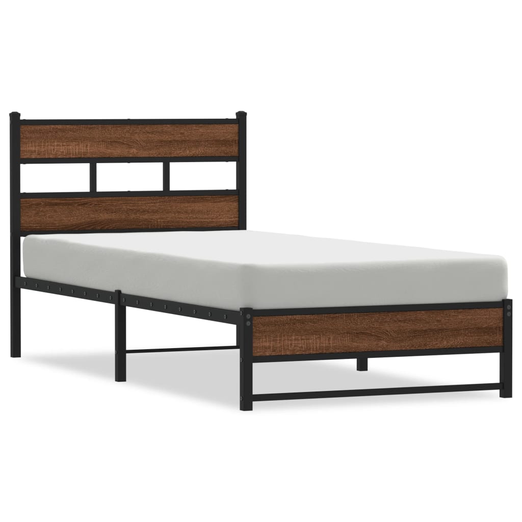 Cadre de lit en métal sans matelas chêne marron 100x190 cm