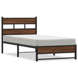 Cadre de lit en métal sans matelas chêne marron 107x203 cm