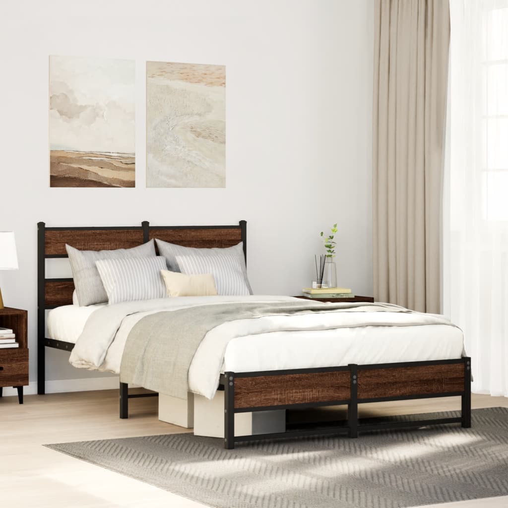 Cadre de lit en métal sans matelas chêne marron 120x190 cm