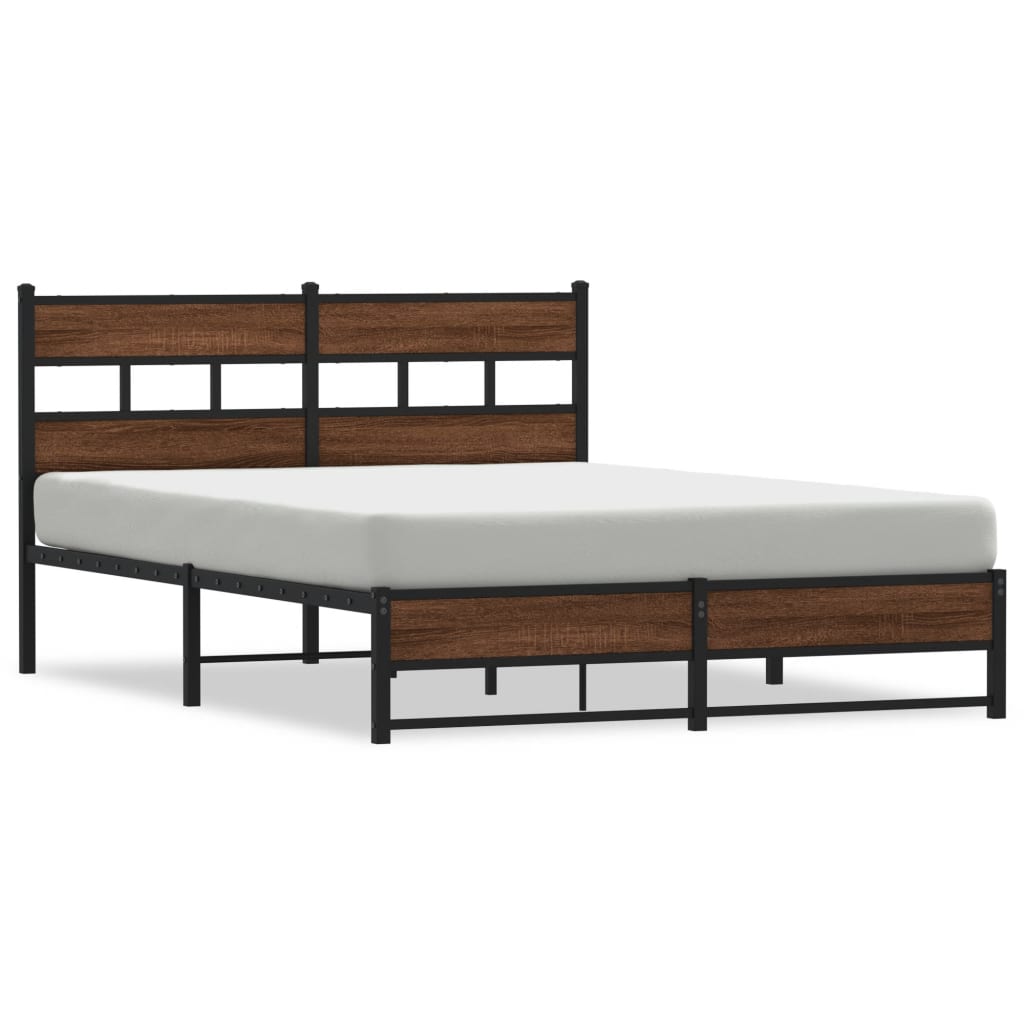 Cadre de lit en métal sans matelas chêne marron 135x190 cm