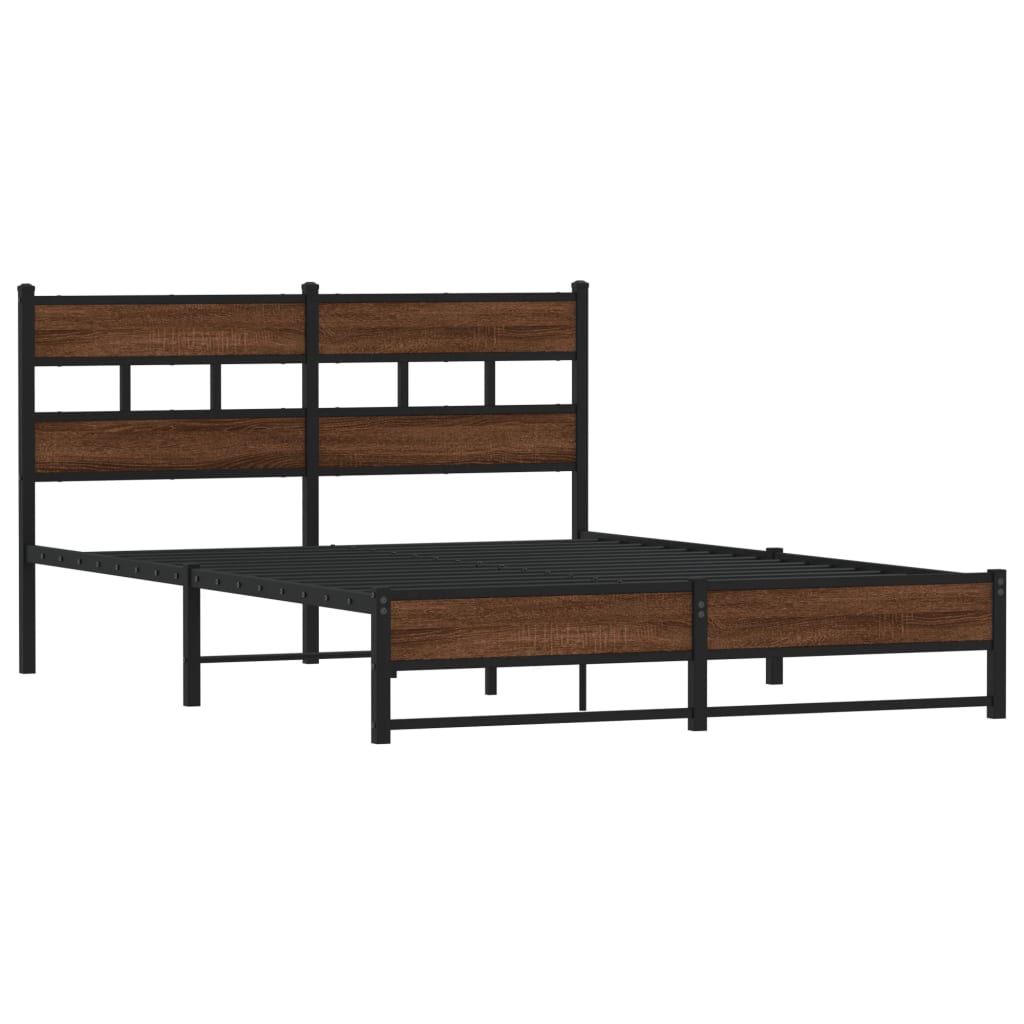 Cadre de lit en métal sans matelas chêne marron 135x190 cm