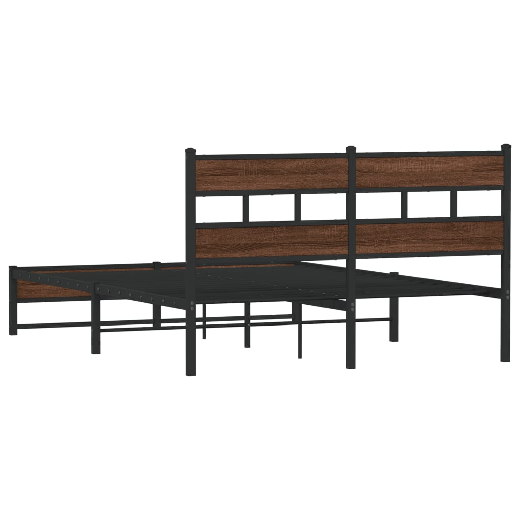 Cadre de lit en métal sans matelas chêne marron 135x190 cm