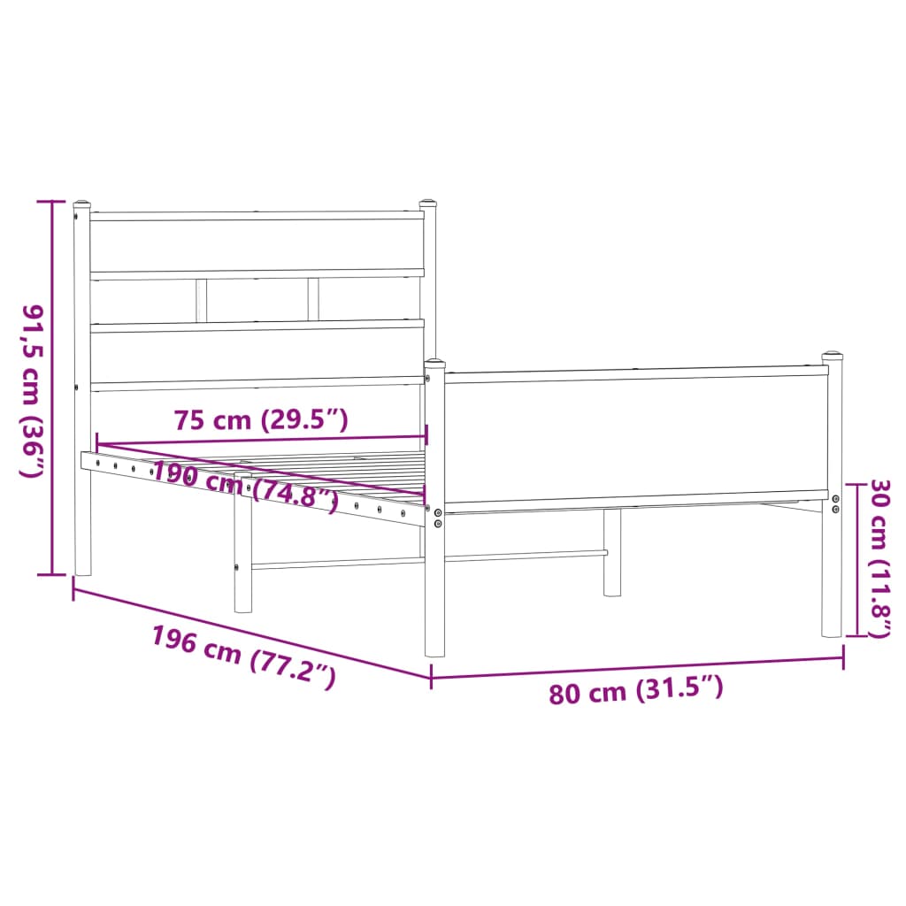 Cadre de lit sans matelas chêne marron 75x190cm bois ingénierie