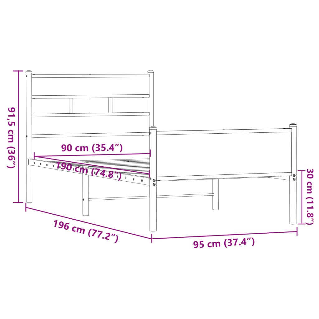 Cadre de lit sans matelas chêne marron 90x190cm bois ingénierie