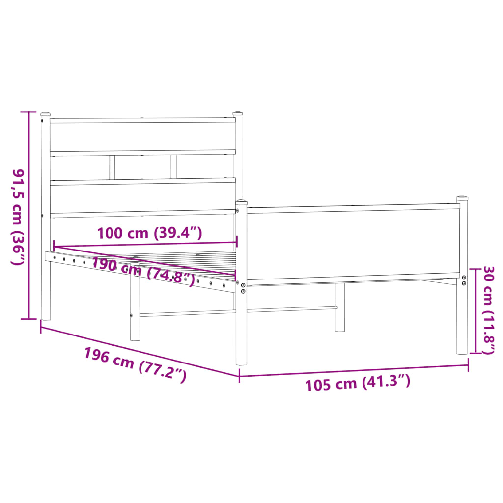 Cadre de lit sans matelas chêne marron 100x190 cm