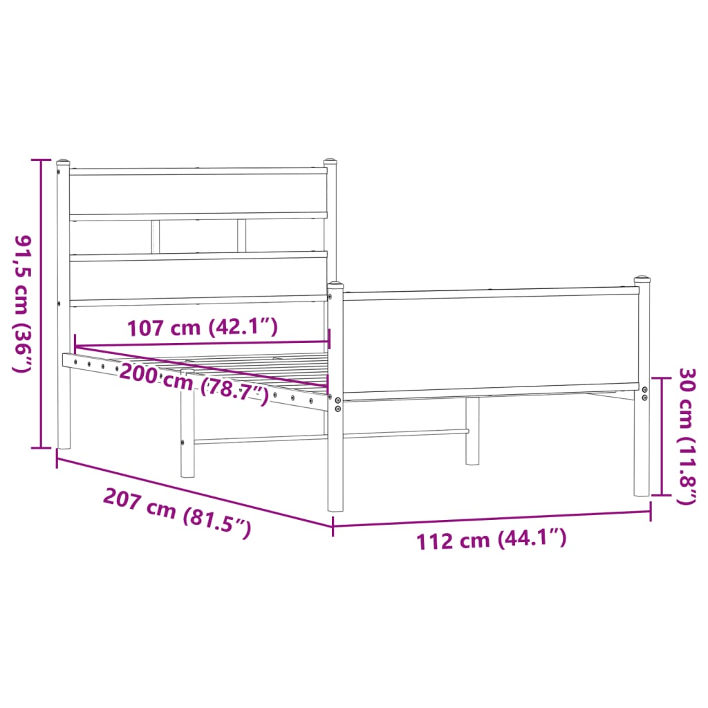 Bettgestell ohne Matratze, braune Eiche, 107 x 203 cm