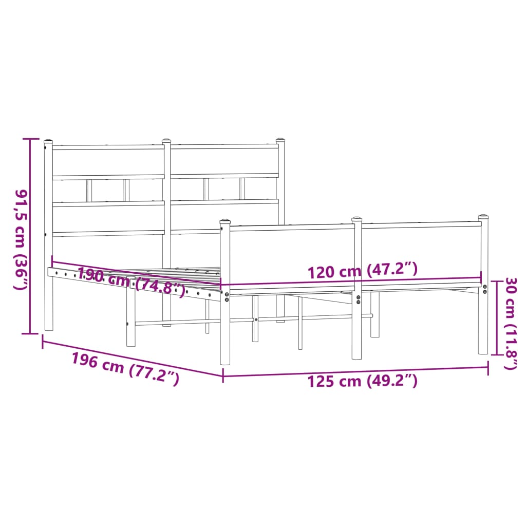 Cadre de lit sans matelas chêne marron 120x190 cm