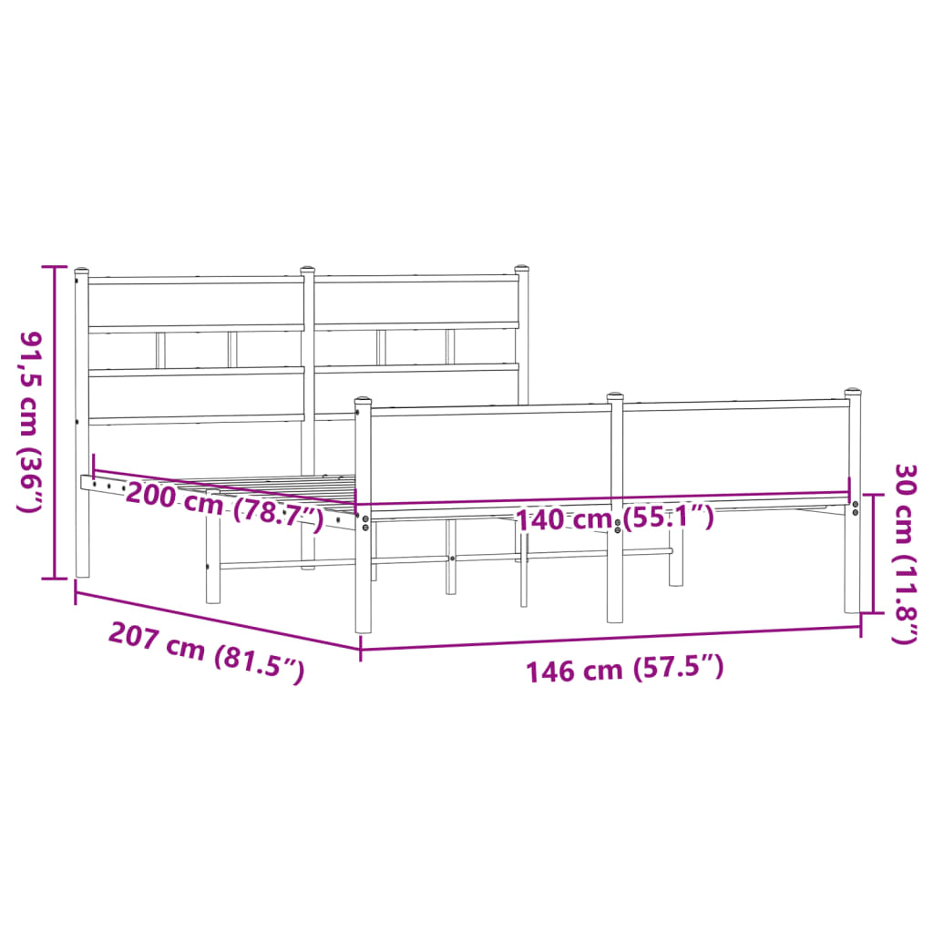 Bettgestell ohne Matratze, braune Eiche, 140 x 200 cm