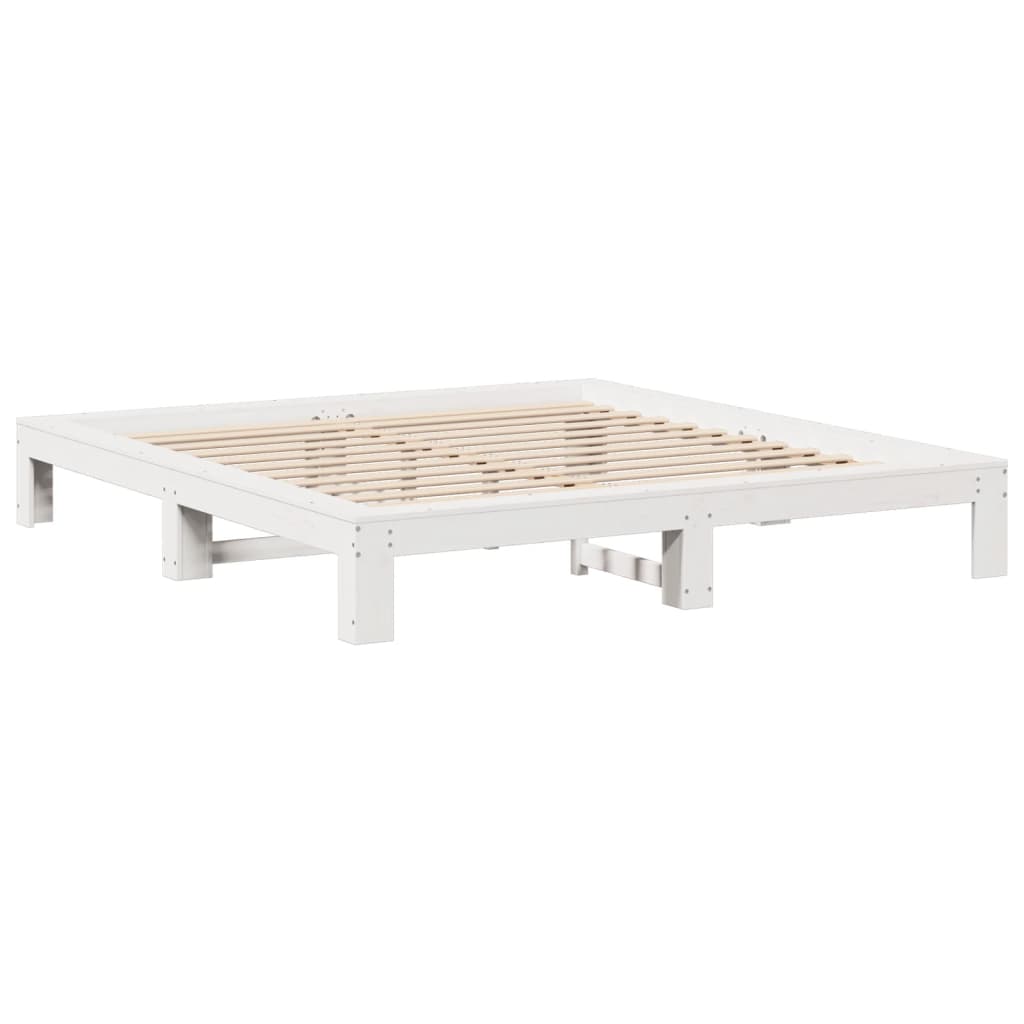 Cadre de lit sans matelas blanc 200x200 cm bois massif de pin