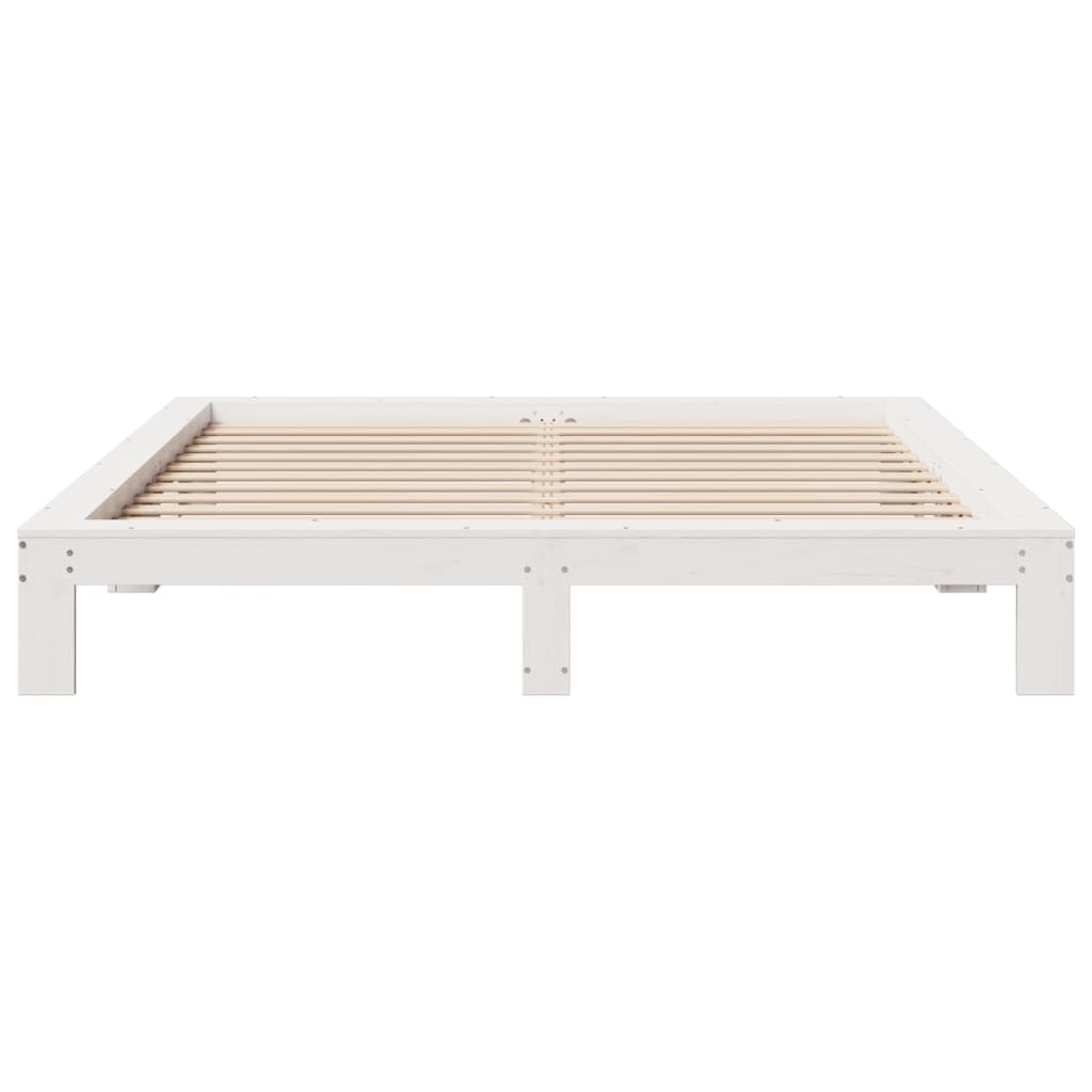 Cadre de lit sans matelas blanc 200x200 cm bois massif de pin