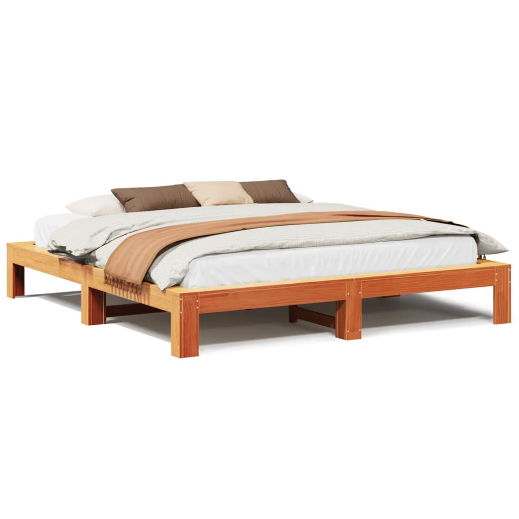 Bed frame without mattress brown wax 200x200cm solid pine wood