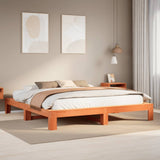 Bed frame without mattress brown wax 200x200cm solid pine wood