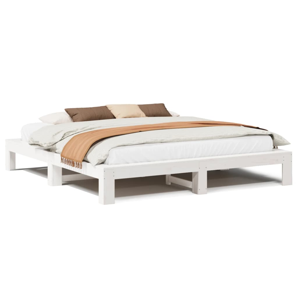 Cadre de lit sans matelas blanc 180x200 cm bois massif de pin