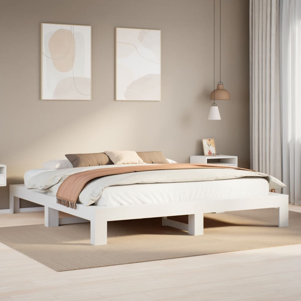 Cadre de lit sans matelas blanc 180x200 cm bois massif de pin