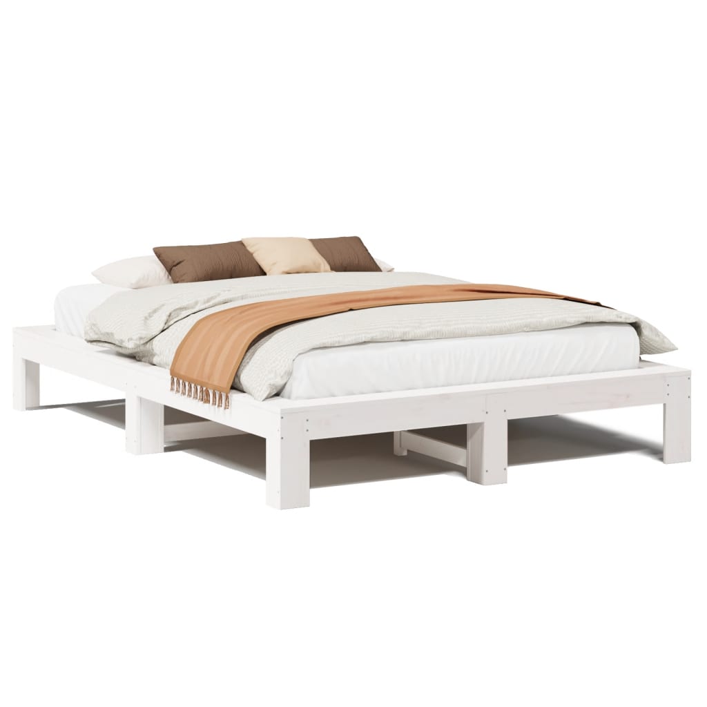 Cadre de lit sans matelas blanc 160x200 cm bois de pin massif