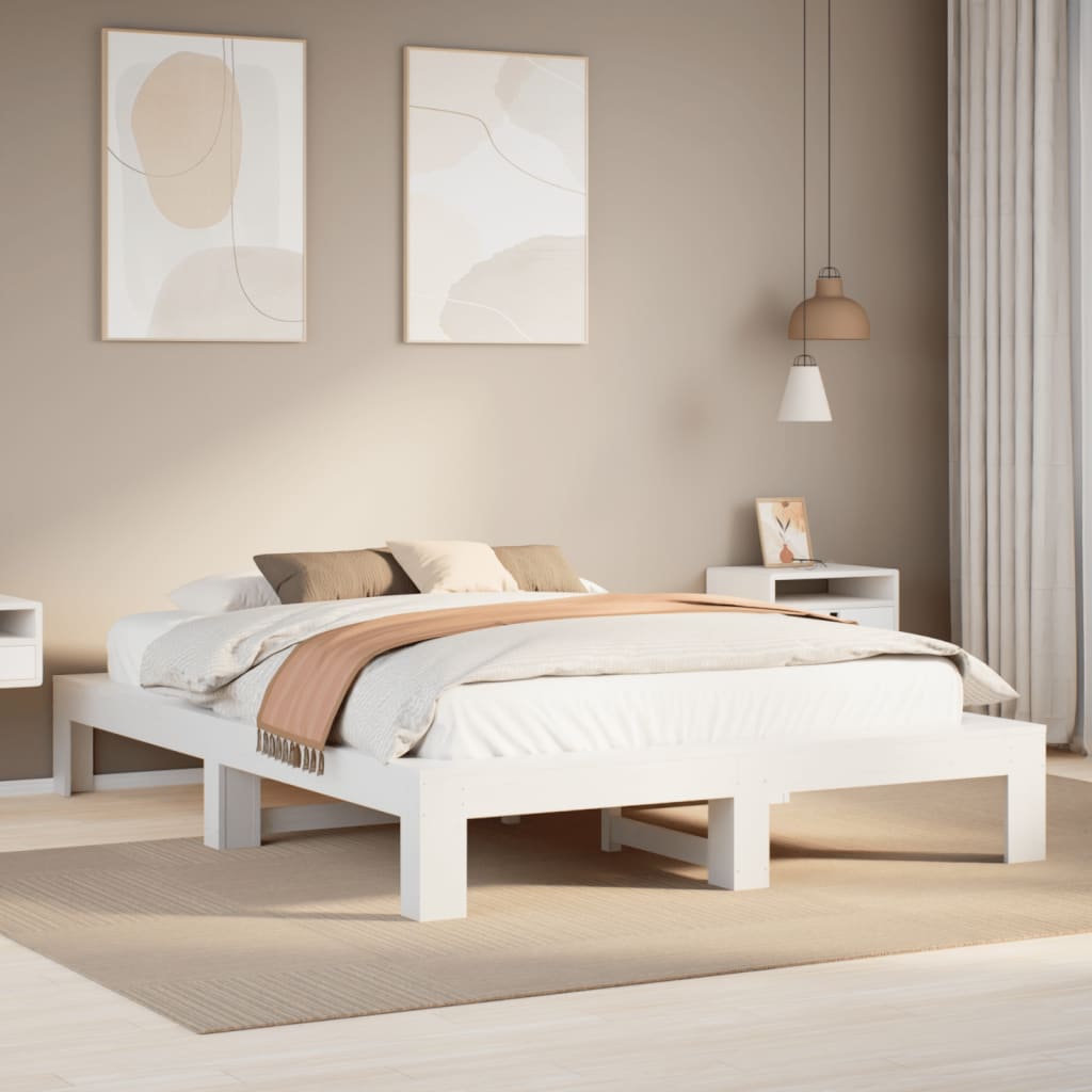 Bed frame without mattress white 150x200 cm solid pine wood