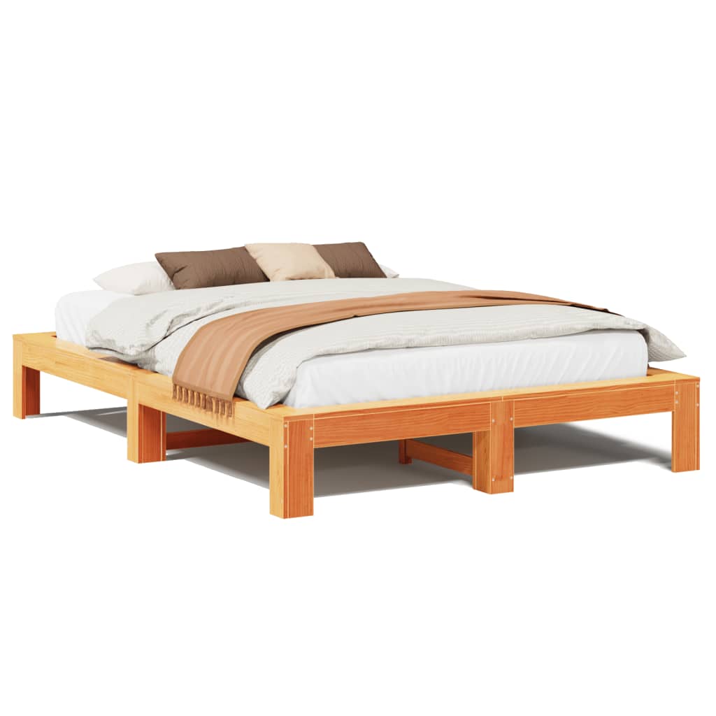 Bed frame without mattress brown wax 140x200cm solid pine wood