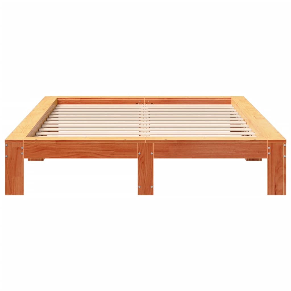 Bed frame without mattress brown wax 140x200cm solid pine wood