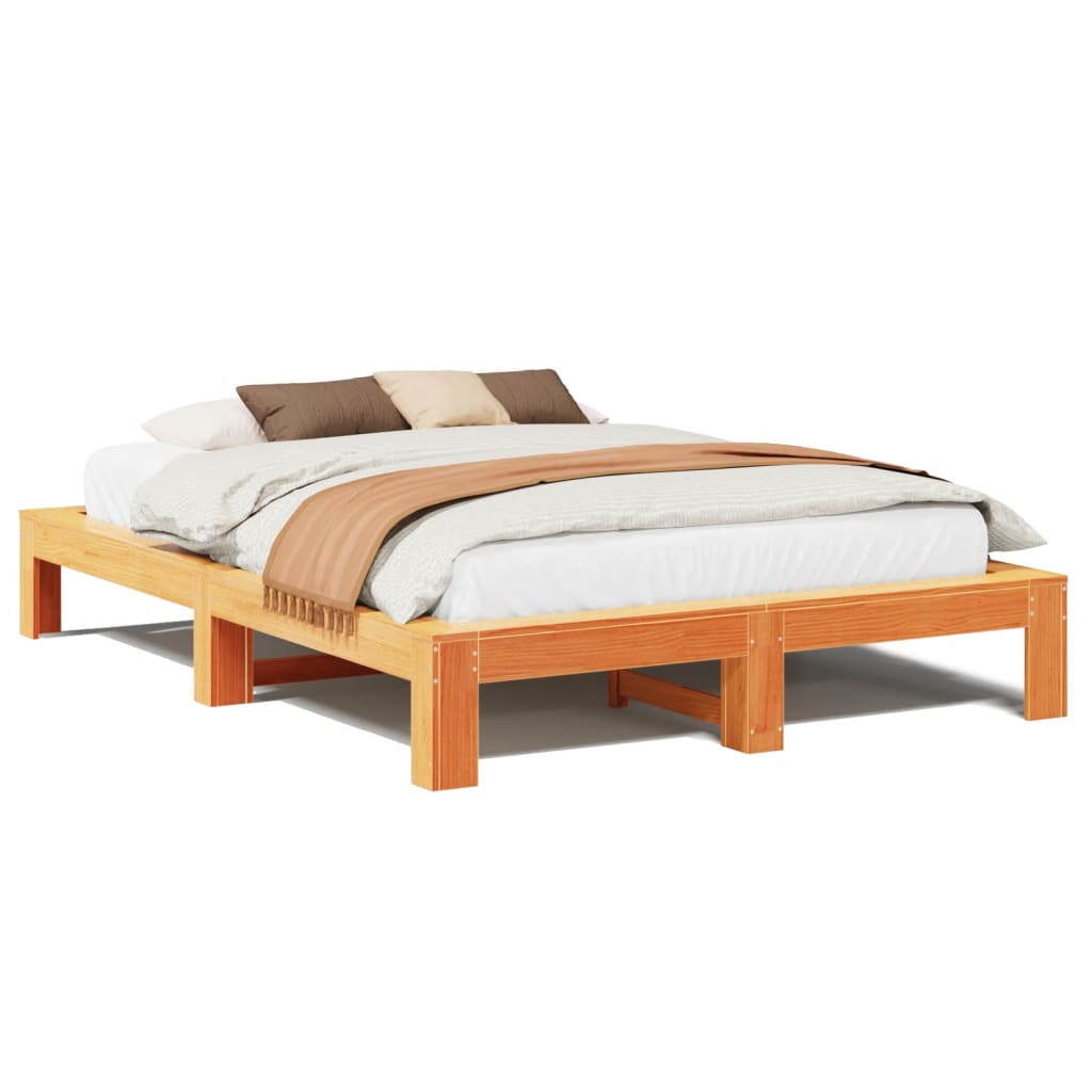 Cadre de lit sans matelas cire marron 140x190cm bois pin massif