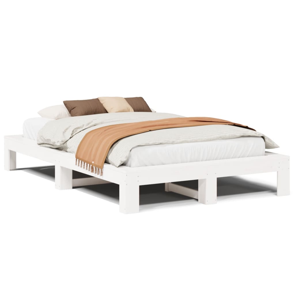 Cadre de lit sans matelas blanc 135x190 cm bois de pin massif