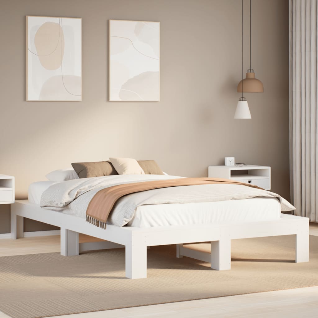 Cadre de lit sans matelas blanc 135x190 cm bois de pin massif