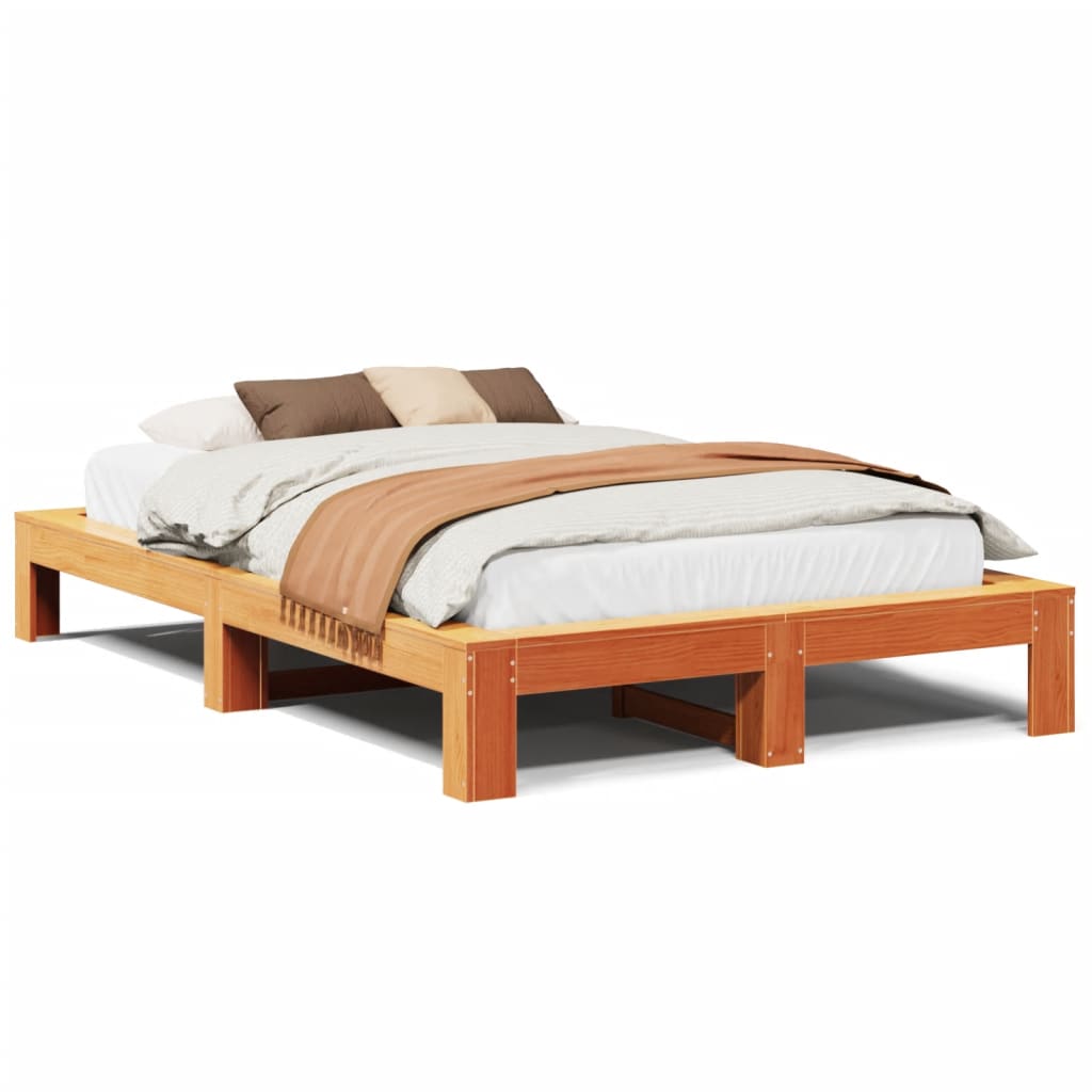 Cadre de lit sans matelas cire marron 135x190cm bois pin massif