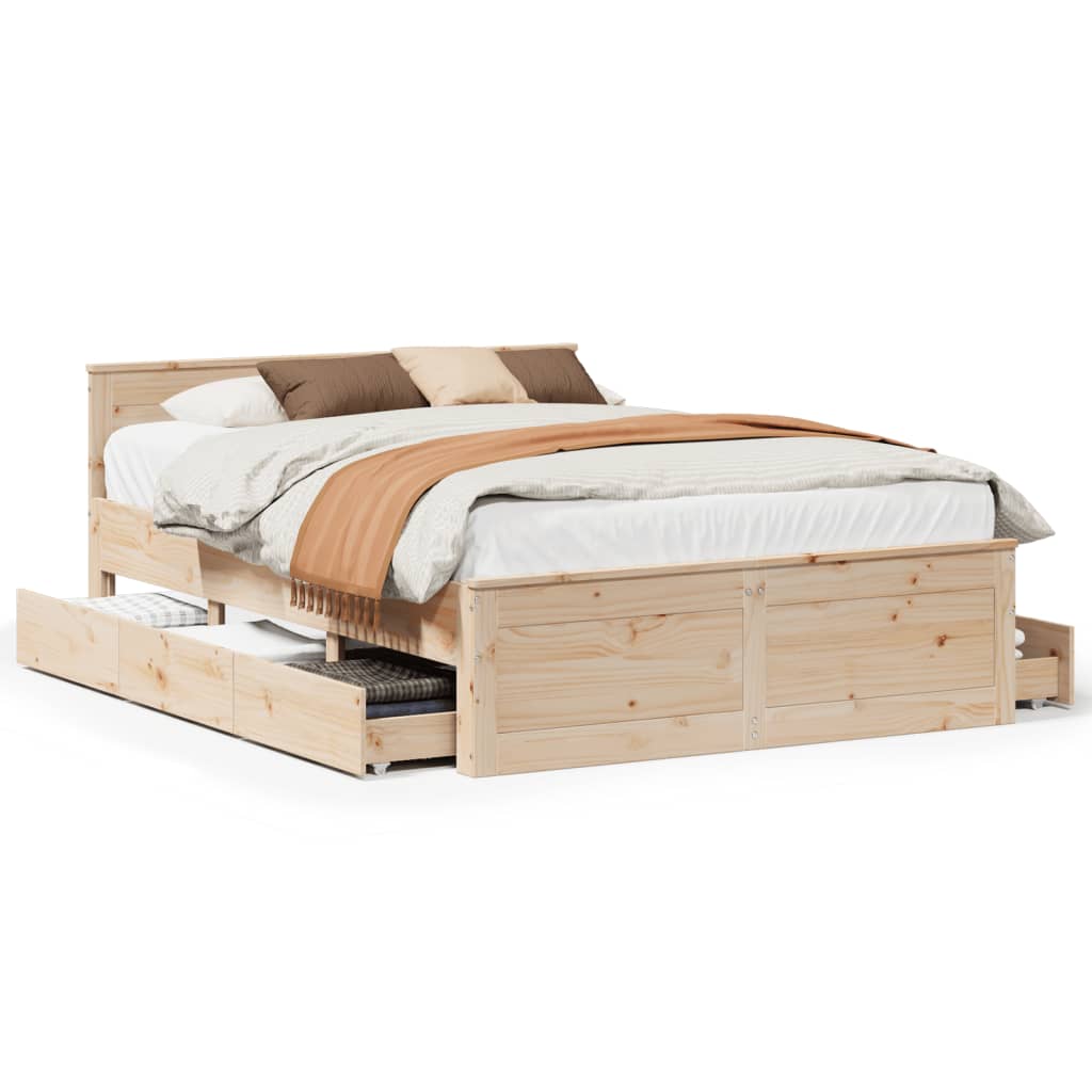 Bed frame without mattress with headboard 160x200cm solid pine