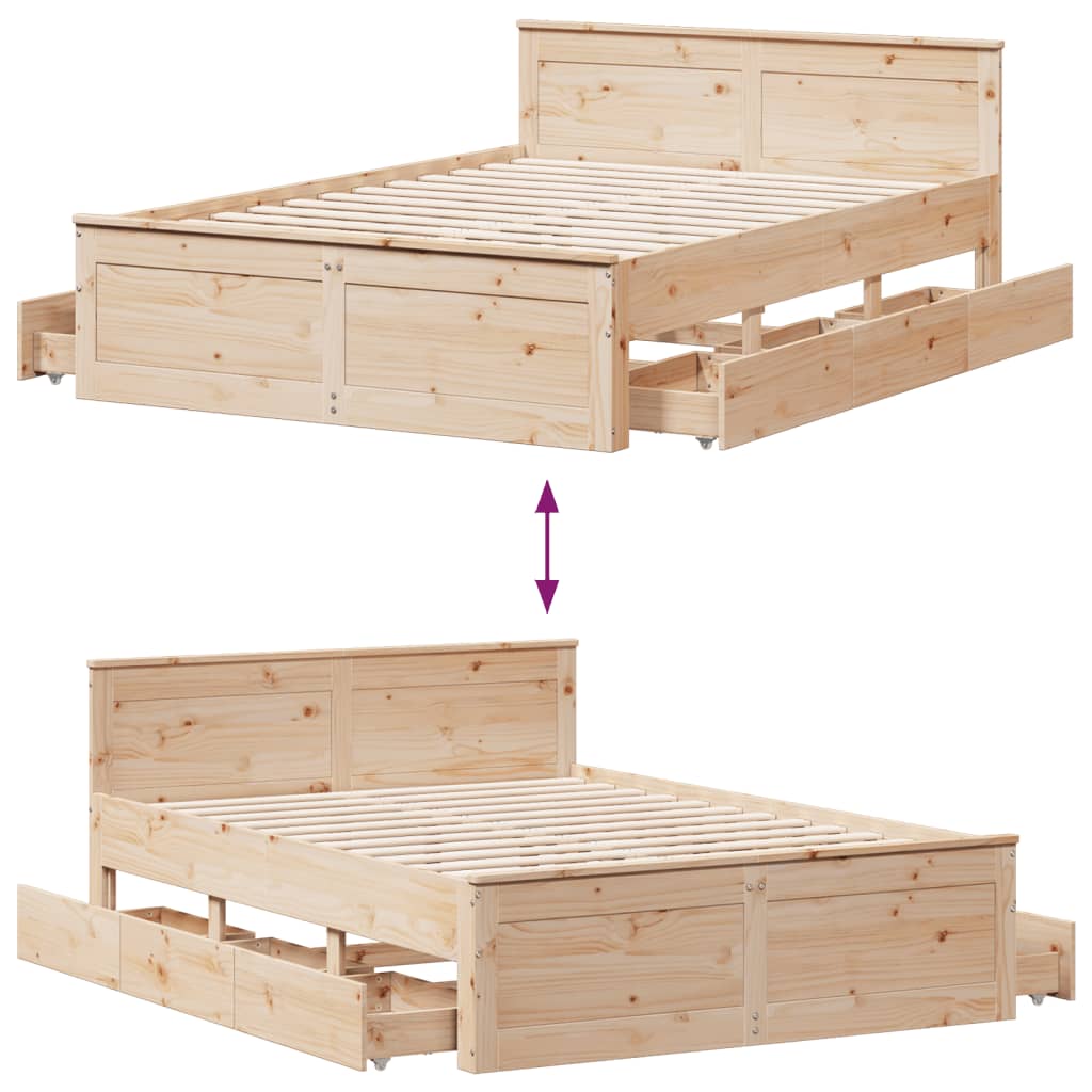 Cadre de lit sans matelas avec tête de lit 160x200cm pin massif