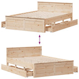 Bed frame without mattress with headboard 160x200cm solid pine