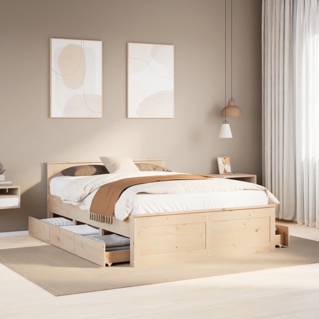 Bed frame without mattress with headboard 160x200cm solid pine